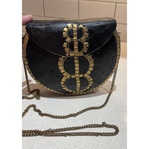 NWOT Lonkel Paris  Clutch Bag Moroccan Mosaic Crossbody Black Gold Handmade